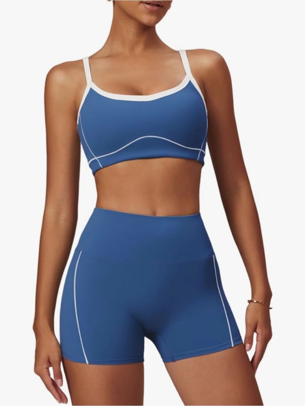 NWT | Sports Bra & High-Rise Biker Shorts Set | blue and white | size medium